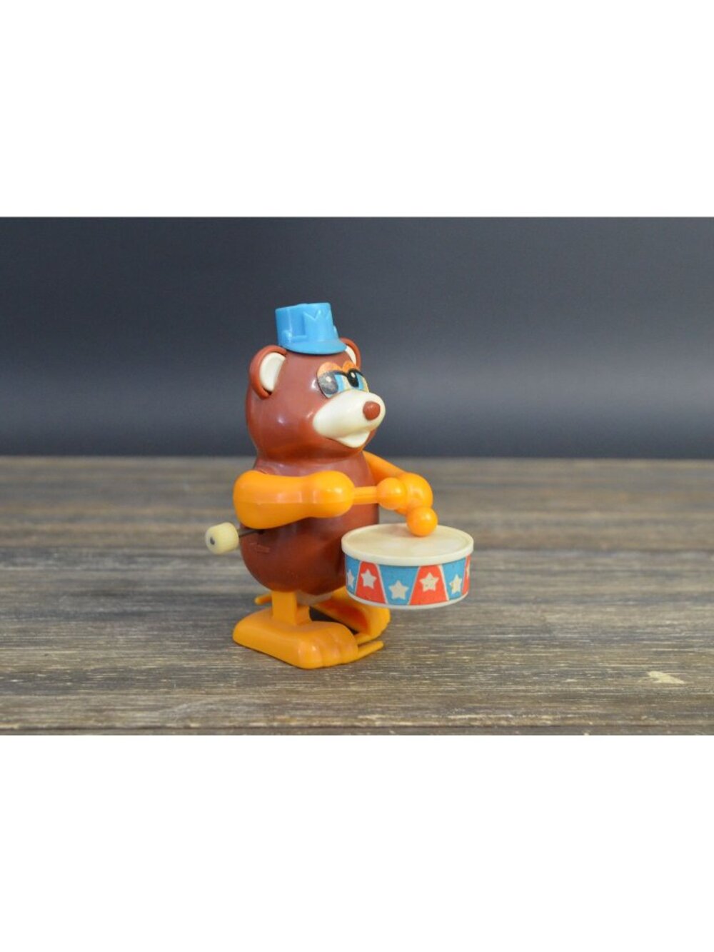 Vintage Tomy Bear Drummer Wind-Up Toy Circus Animal Plastic